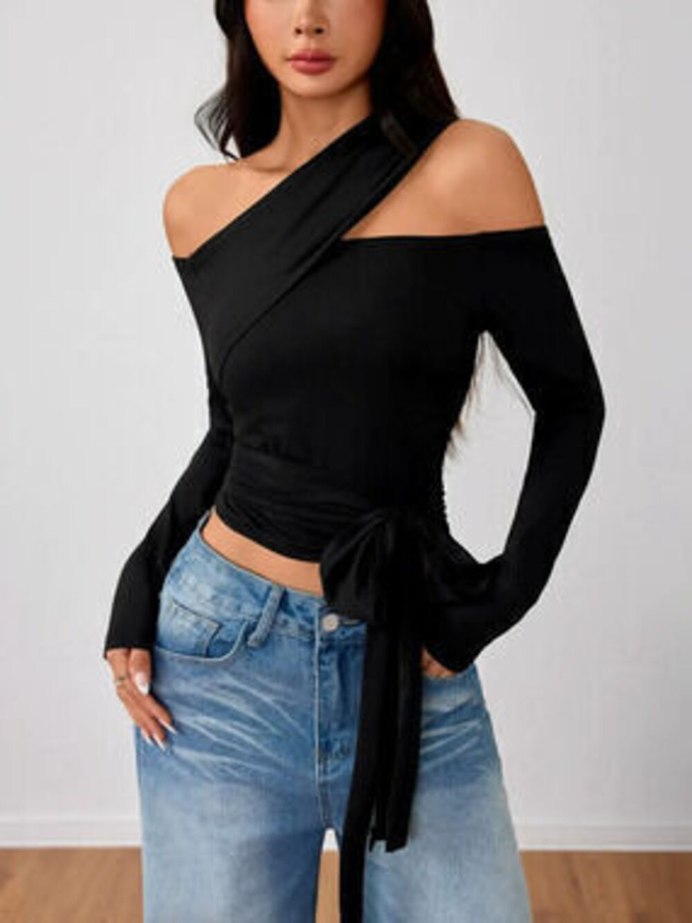 Spring Summer Street Style Irregular Design Long Sleeve T-Shirt